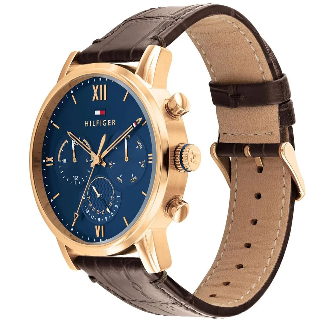Tommy Hilfiger Sullivan 1791933 44mm Men's Multi-Function Watch – Blue & Brown Genuine Leather Strap