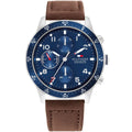 Tommy Hilfiger Jimmy 1791946 46mm Men's Multi-Function Watch – Blue & Brown Genuine Leather Strap