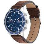 Tommy Hilfiger Jimmy 1791946 46mm Men's Multi-Function Watch – Blue & Brown Genuine Leather Strap