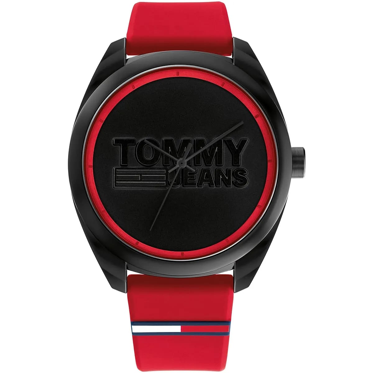Tommy Hilfiger San Diego 1791929 44mm Men's Quartz Watch – Black & Red Silicone Strap