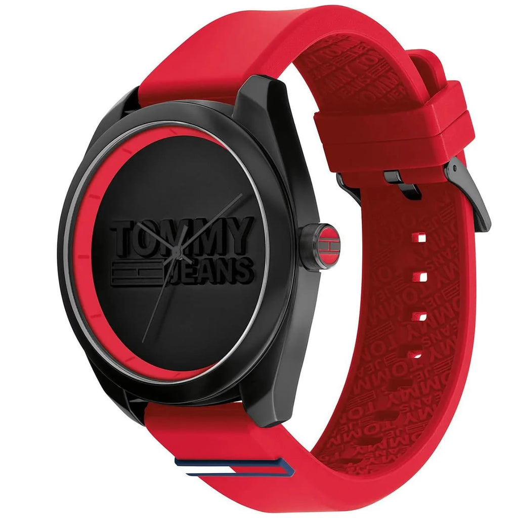 Tommy Hilfiger San Diego 1791929 44mm Men's Quartz Watch – Black & Red Silicone Strap