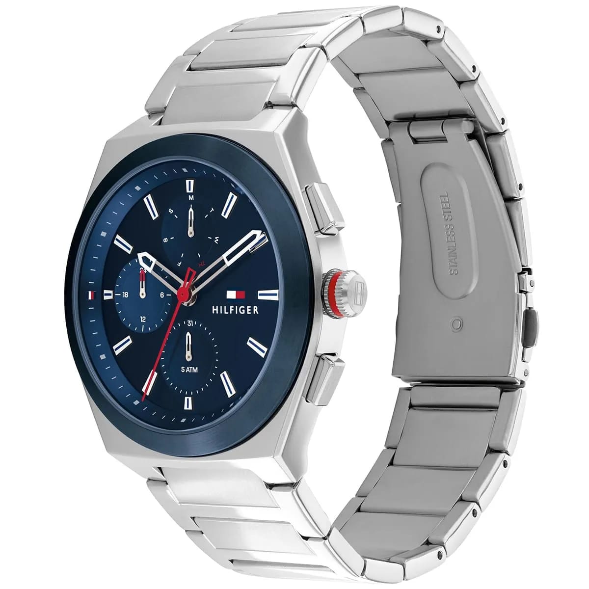 Tommy Hilfiger Connor 1791896 44mm Men's Multi-Function Watch – Blue & Silver Stainless Steel Bracelet