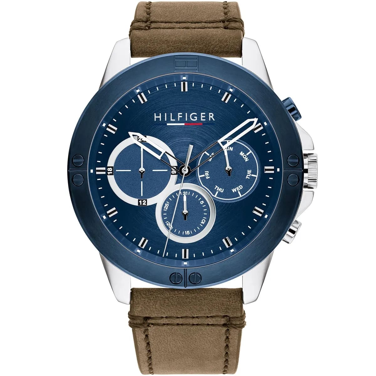 Tommy Hilfiger Harley 1791895 46mm Men's Multi-Function Watch – Blue & Brown Genuine Leather Strap