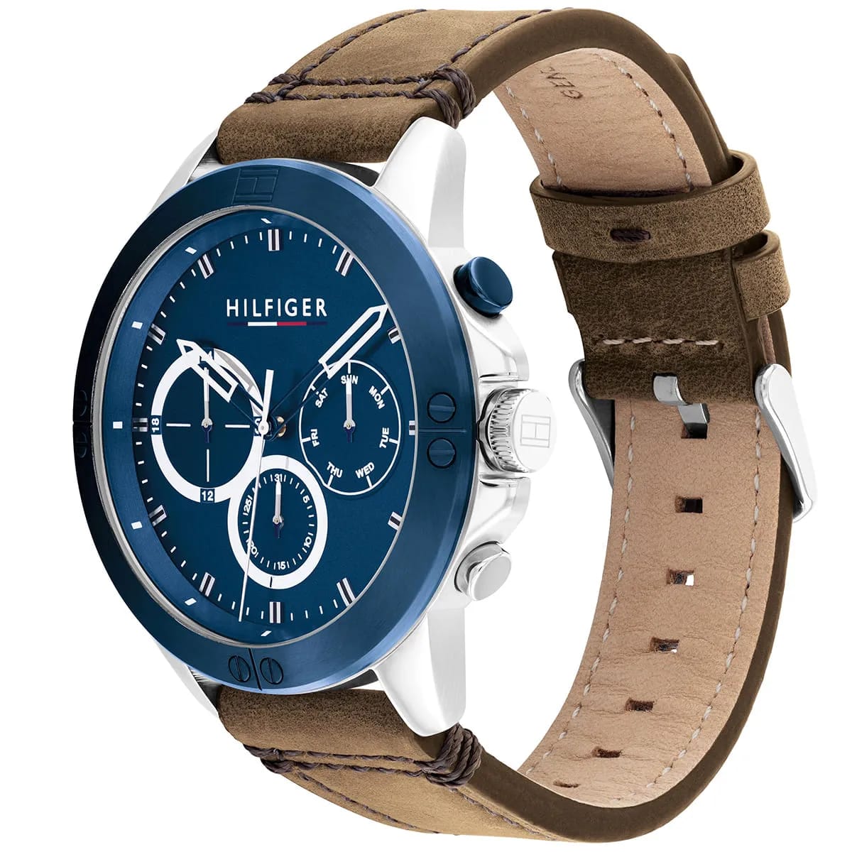 Tommy Hilfiger Harley 1791895 46mm Men's Multi-Function Watch – Blue & Brown Genuine Leather Strap