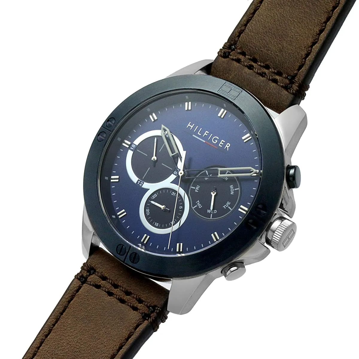 Tommy Hilfiger Harley 1791895 46mm Men's Multi-Function Watch – Blue & Brown Genuine Leather Strap