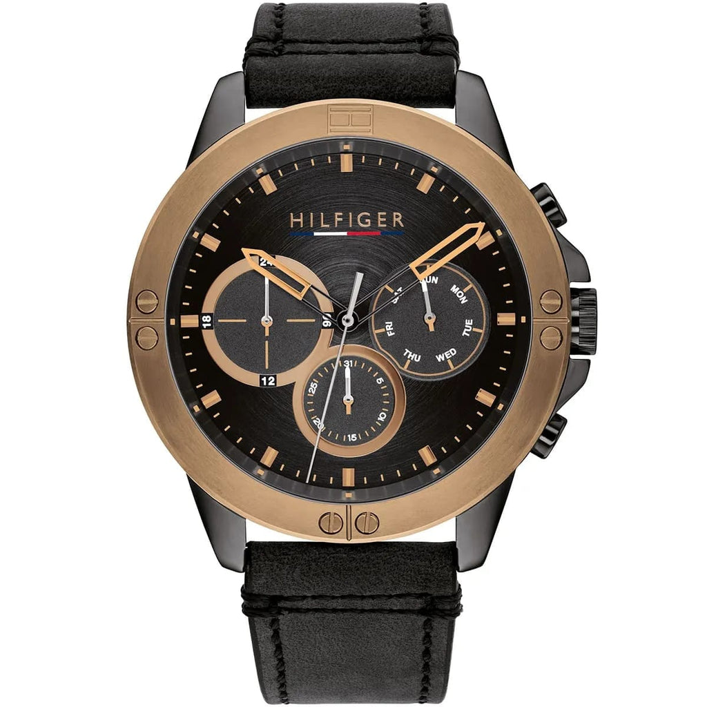 Tommy Hilfiger Harley 1791893 46mm Men's Multi-Function Watch – Black & Black Genuine Leather Strap