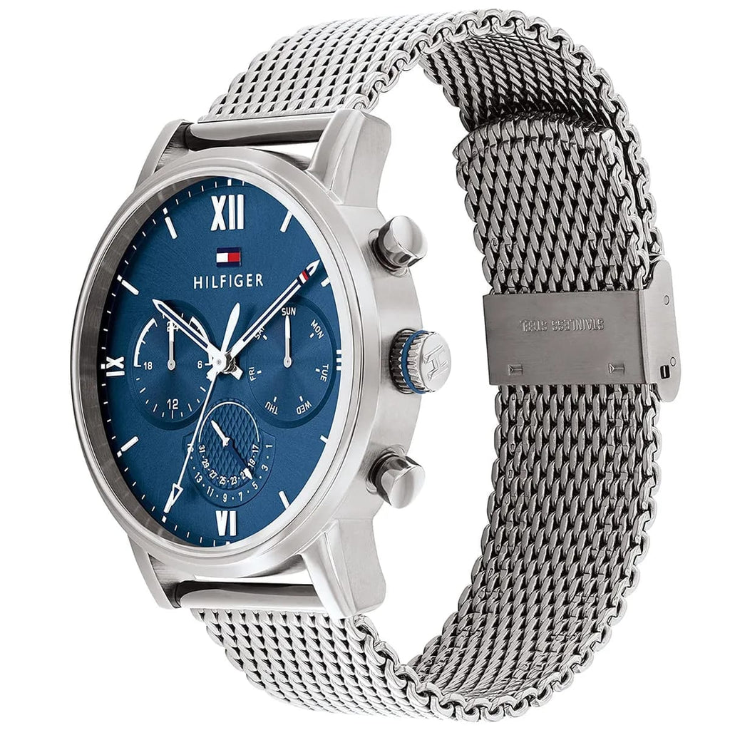 Tommy Hilfiger Sullivan 1791881 44mm Men's Multi-Function Watch – Blue & Silver Stainless Steel Mesh Bracelet