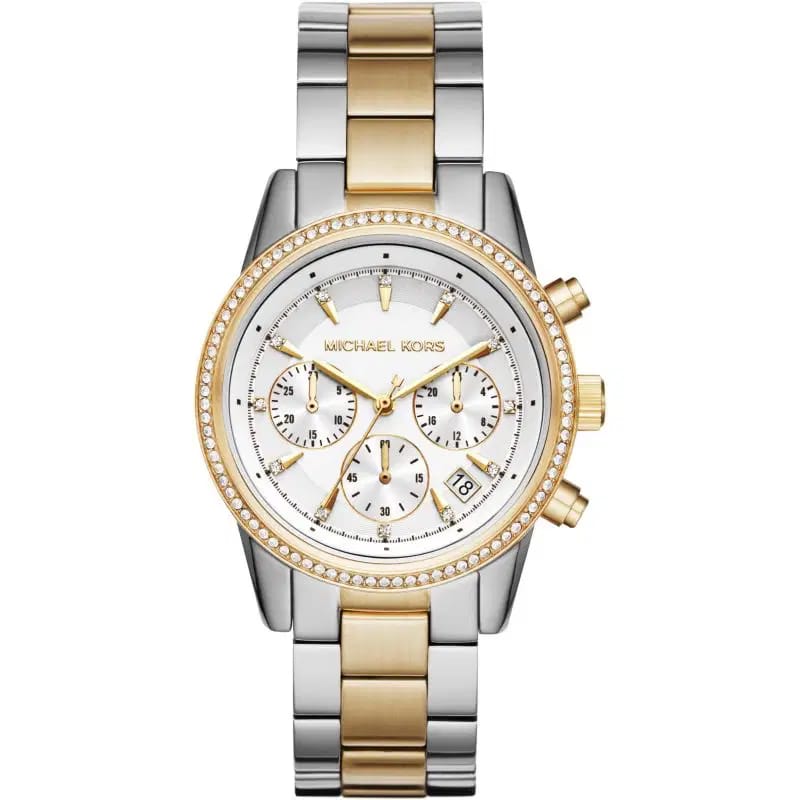 Michael Kors Ritz MK6474 37mm Women's Quartz Watch – White with Two-Tone Stainless Steel Bracelet