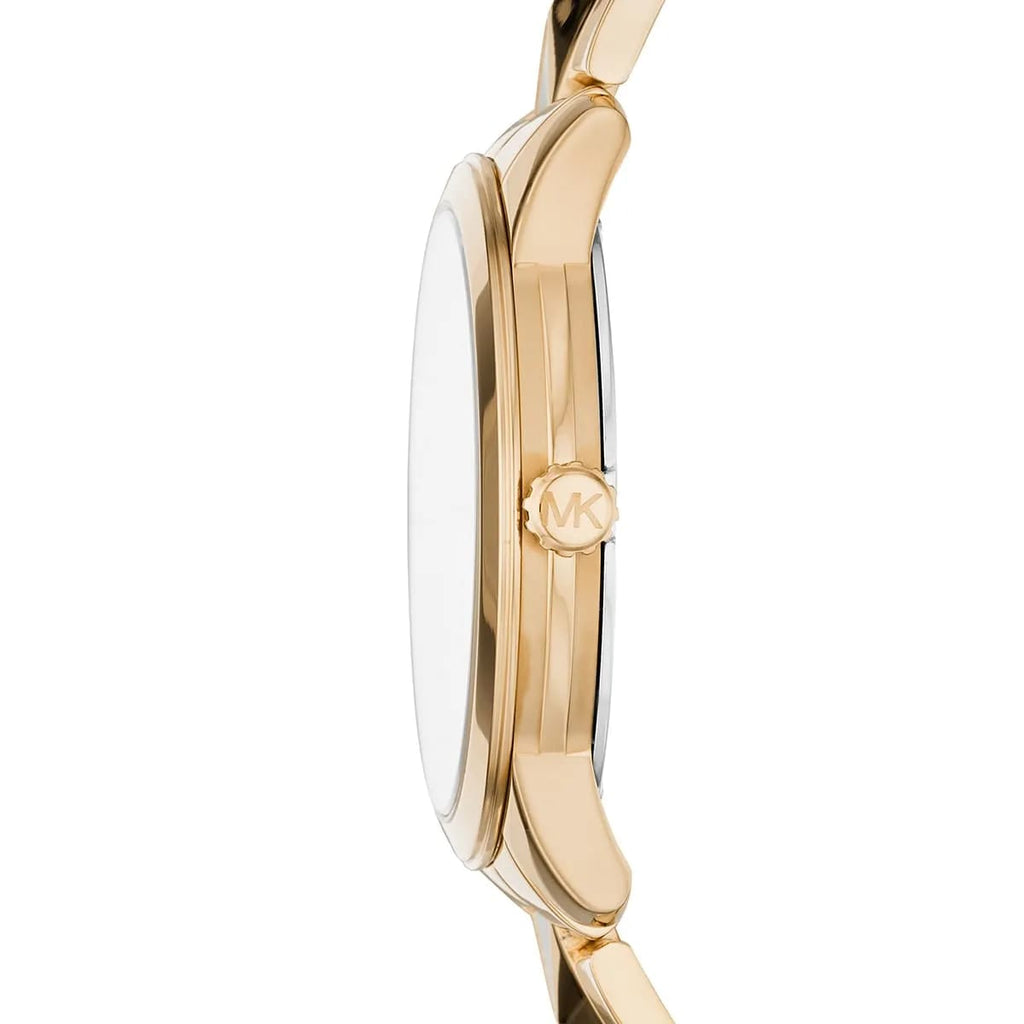 Michael Kors Runway MK6689 38mm Women's Quartz Watch – Mother-of-Pearl Gold with Gold Stainless Steel Bracelet