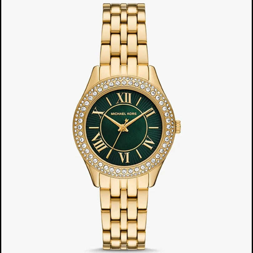 Michael Kors Harlowe MK4870 33mm Women's Quartz Watch – Green with Gold Stainless Steel Bracelet