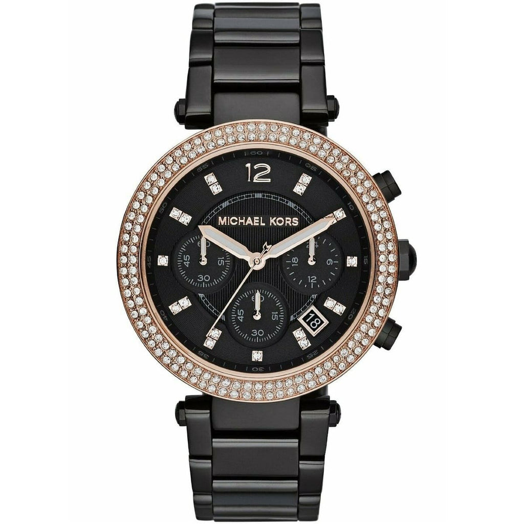Michael Kors Parker MK5885 39mm Women's Chronograph Watch – Black with Black Stainless Steel Bracelet