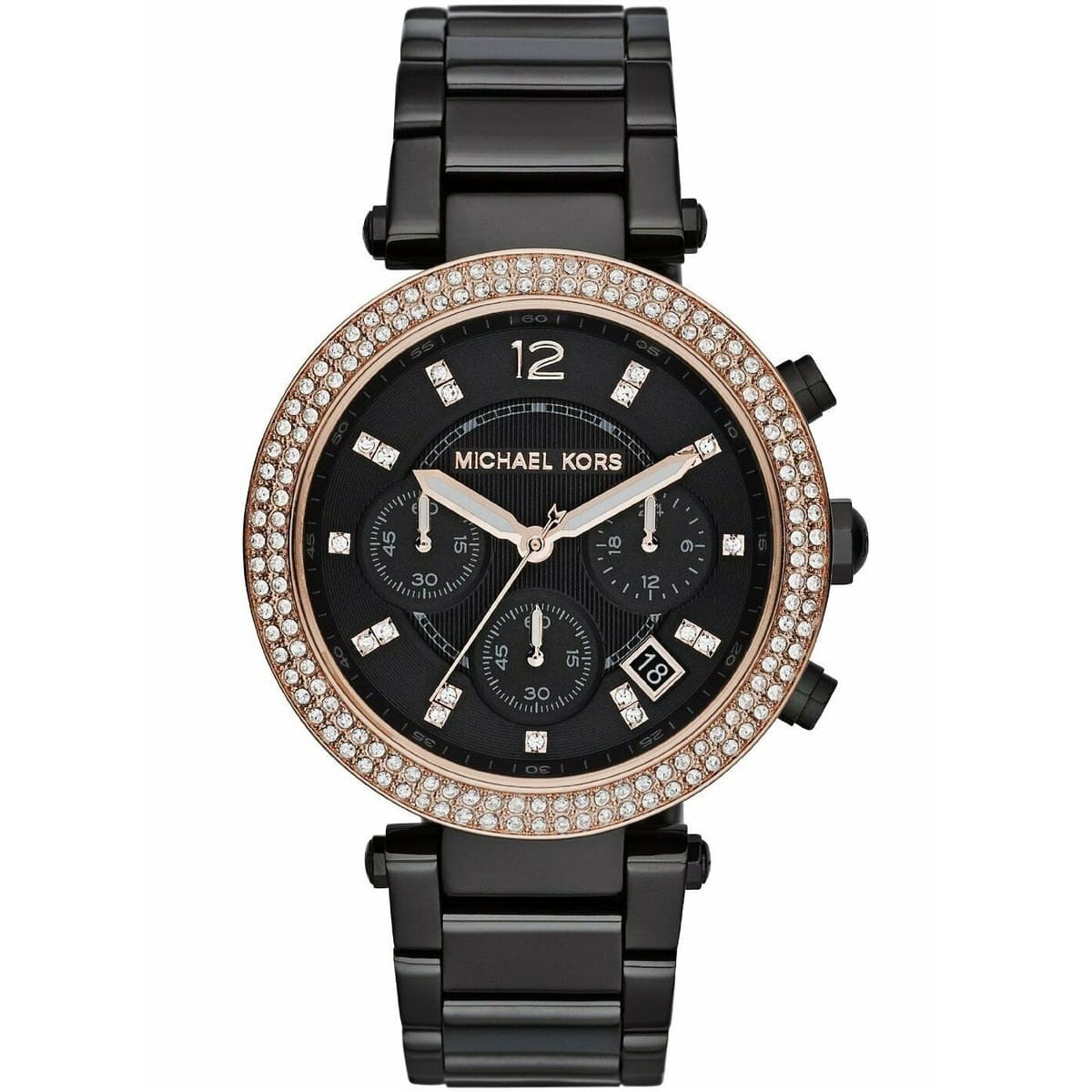 Michael Kors Parker MK5885 39mm Women's Chronograph Watch – Black with Black Stainless Steel Bracelet