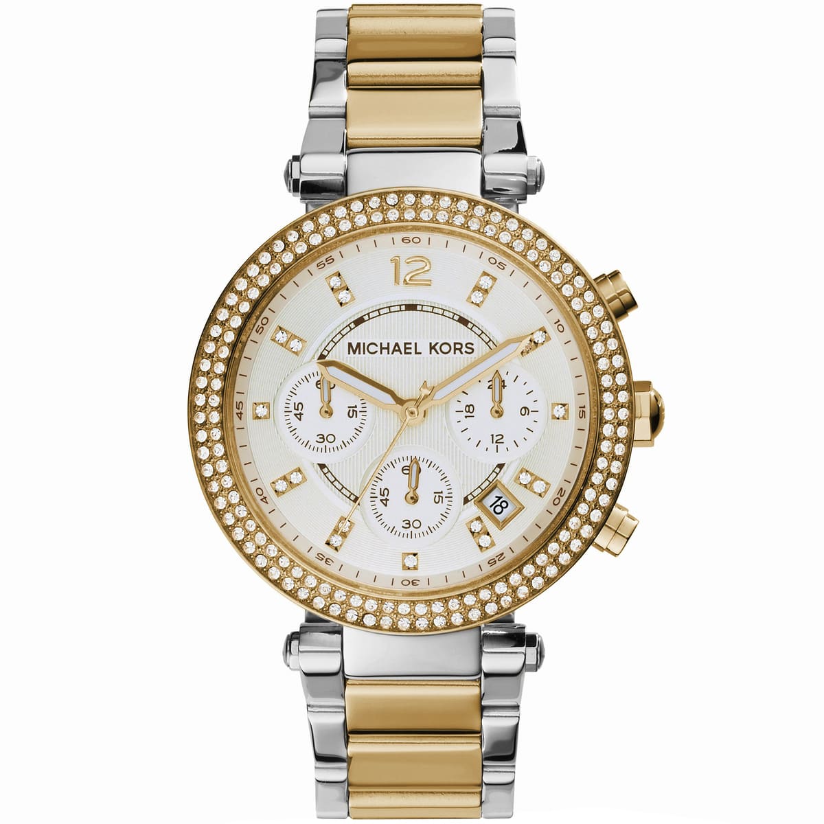 Michael Kors Parker MK5626 39mm Women's Chronograph Watch – White with Two-Tone Stainless Steel Bracelet