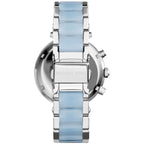 Michael Kors Parker MK6138 39mm Women's Chronograph Watch – Mother Of Pearl with Blue Acetate and Stainless Steel Bracelet