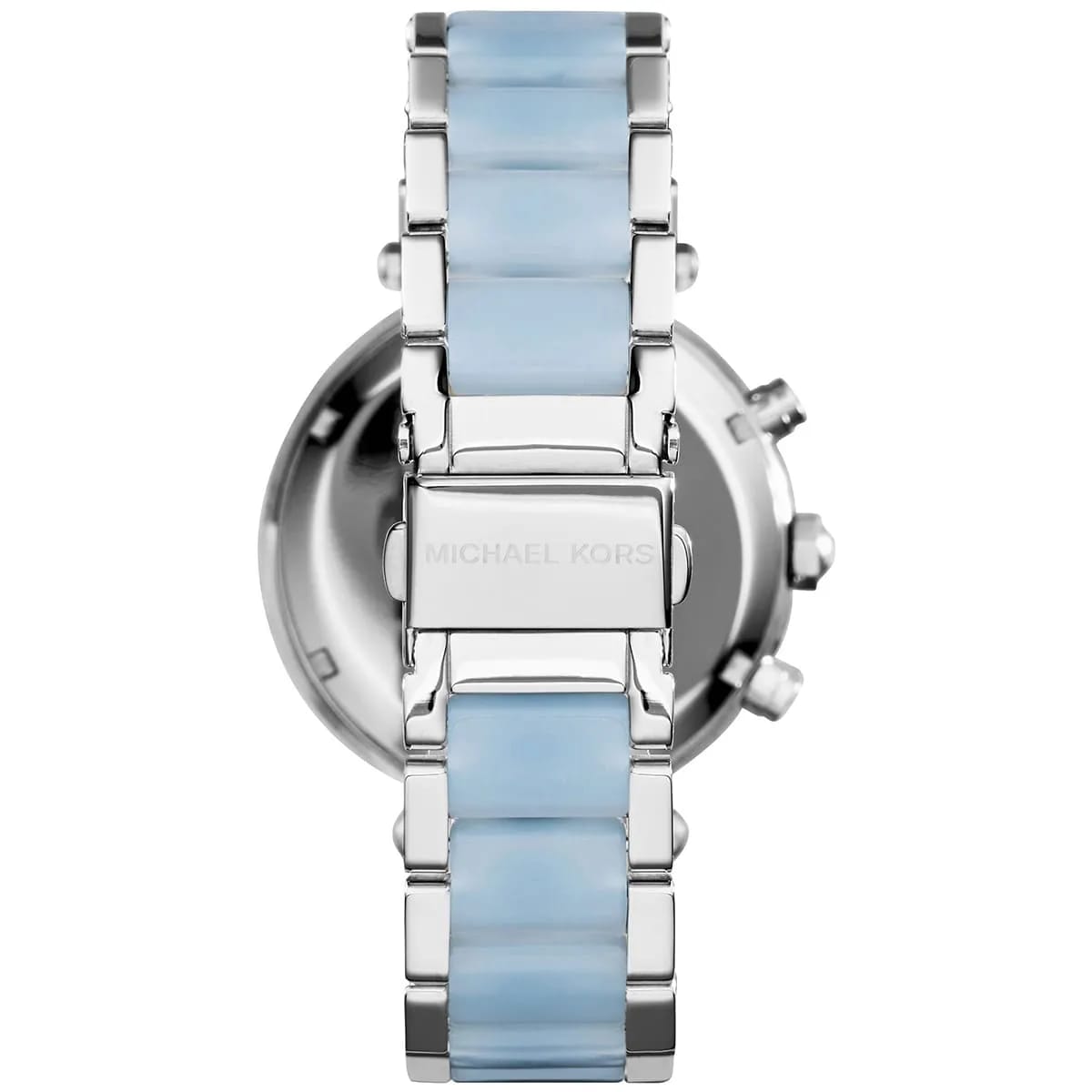 Michael Kors Parker MK6138 39mm Women's Chronograph Watch – Mother Of Pearl with Blue Acetate and Stainless Steel Bracelet