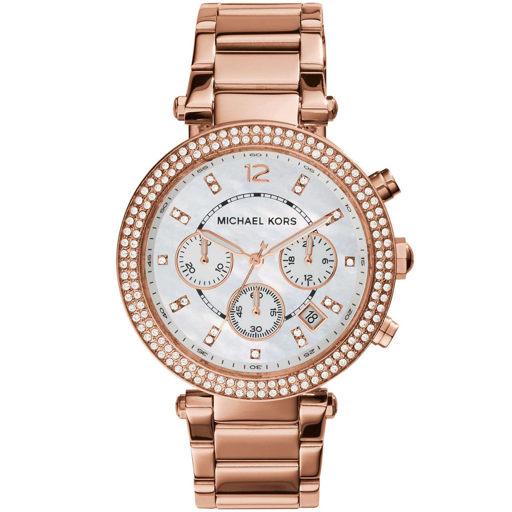 Michael Kors Parker MK5491 39mm Women's Chronograph Watch – Mother Of Pearl with Rose Gold Stainless Steel Bracelet