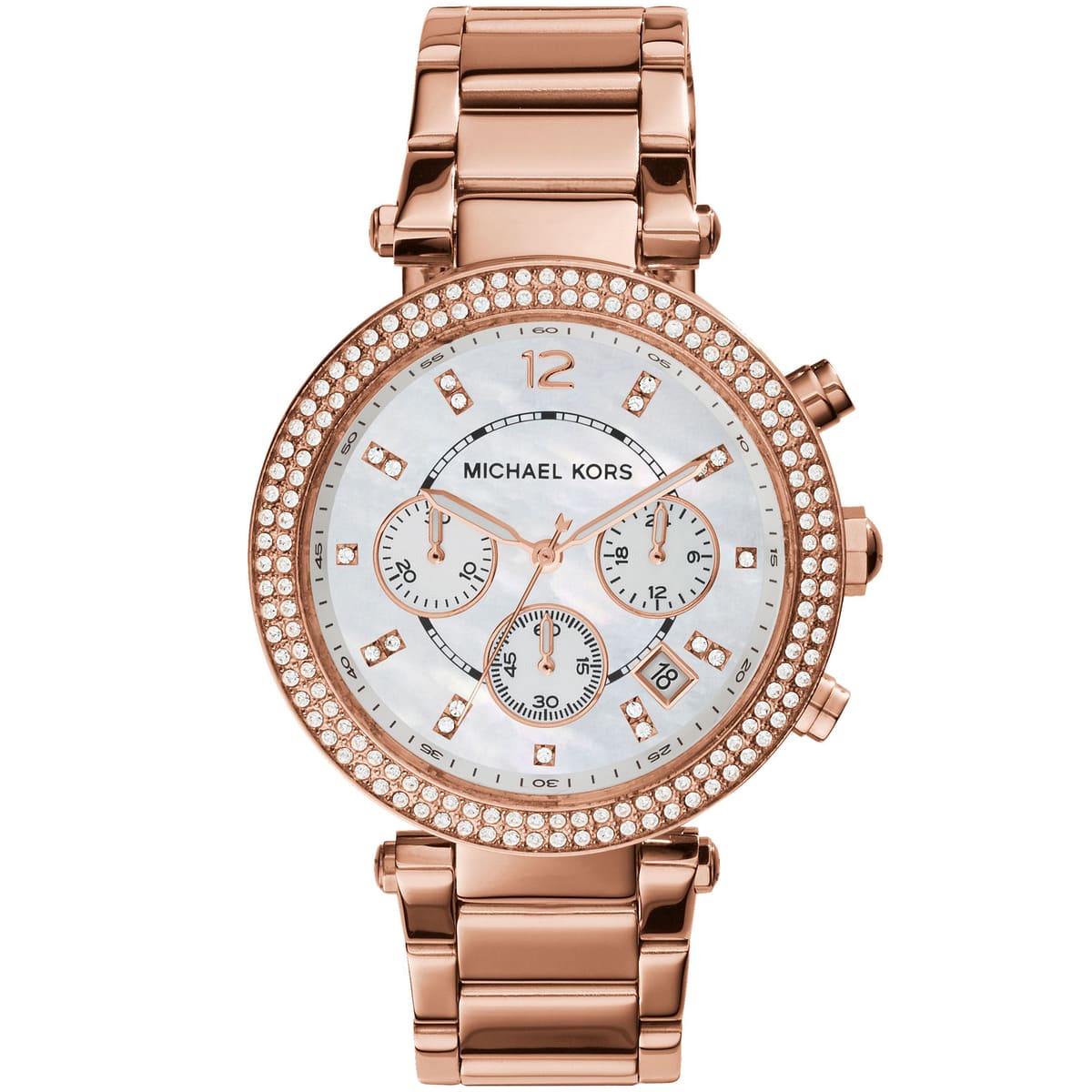 Michael Kors Parker MK5491 39mm Women's Chronograph Watch – Mother Of Pearl with Rose Gold Stainless Steel Bracelet