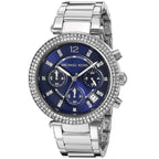 Michael Kors Parker MK6117 39mm Women's Chronograph Watch – Blue with Silver Stainless Steel Bracelet