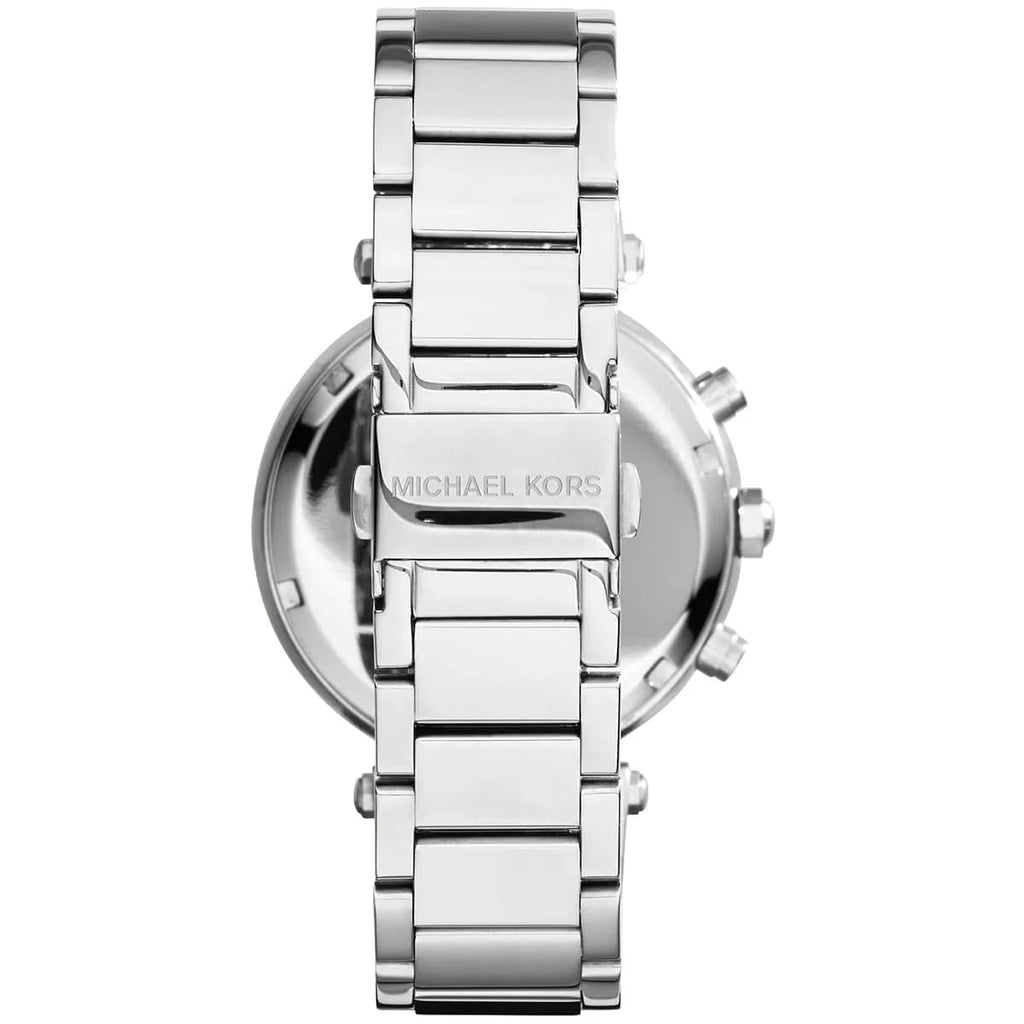 Michael Kors Parker MK6117 39mm Women's Chronograph Watch – Blue with Silver Stainless Steel Bracelet