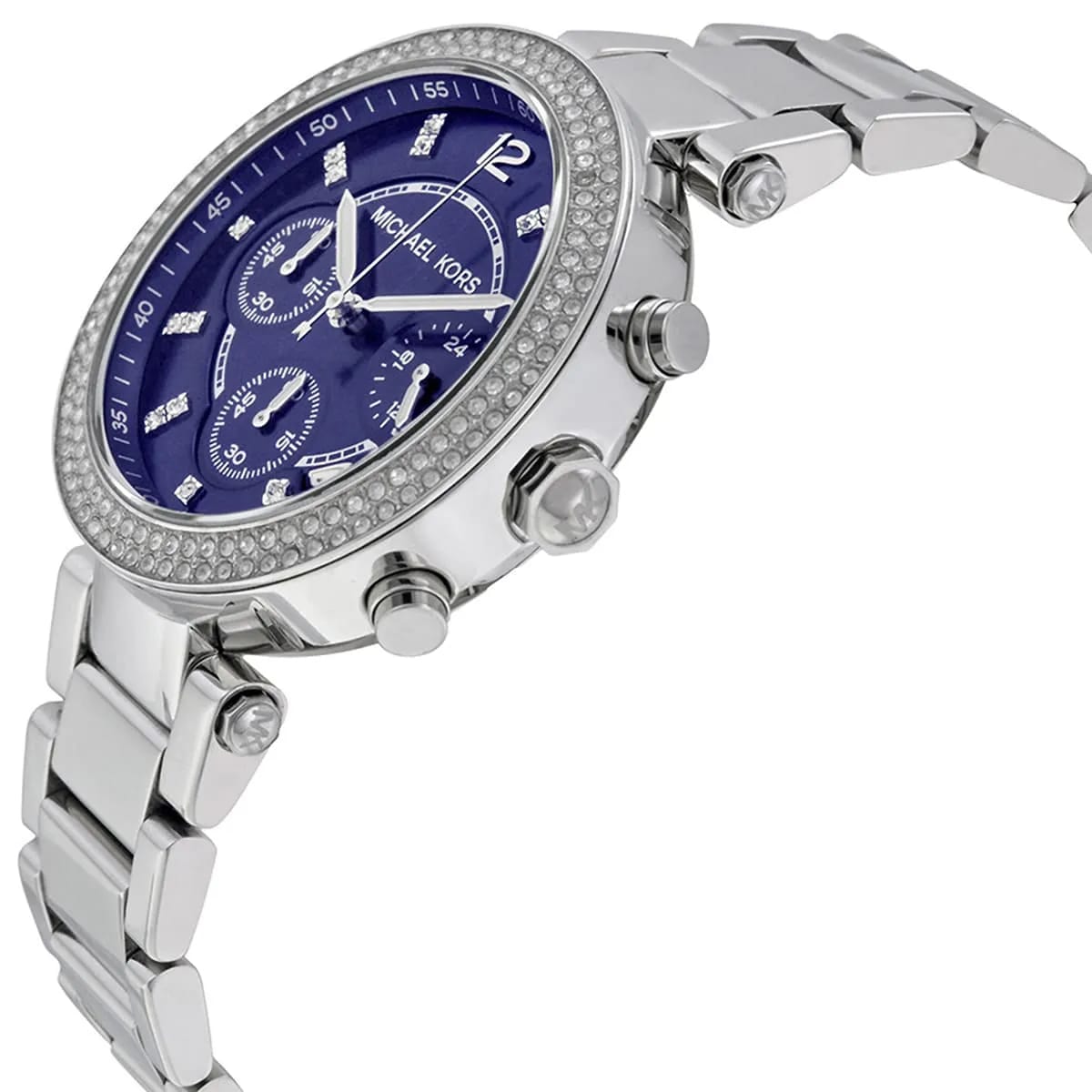 Michael Kors Parker MK6117 39mm Women's Chronograph Watch – Blue with Silver Stainless Steel Bracelet