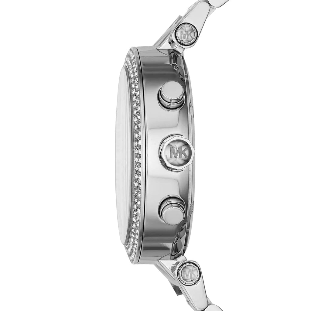 Michael Kors Parker MK6117 39mm Women's Chronograph Watch – Blue with Silver Stainless Steel Bracelet