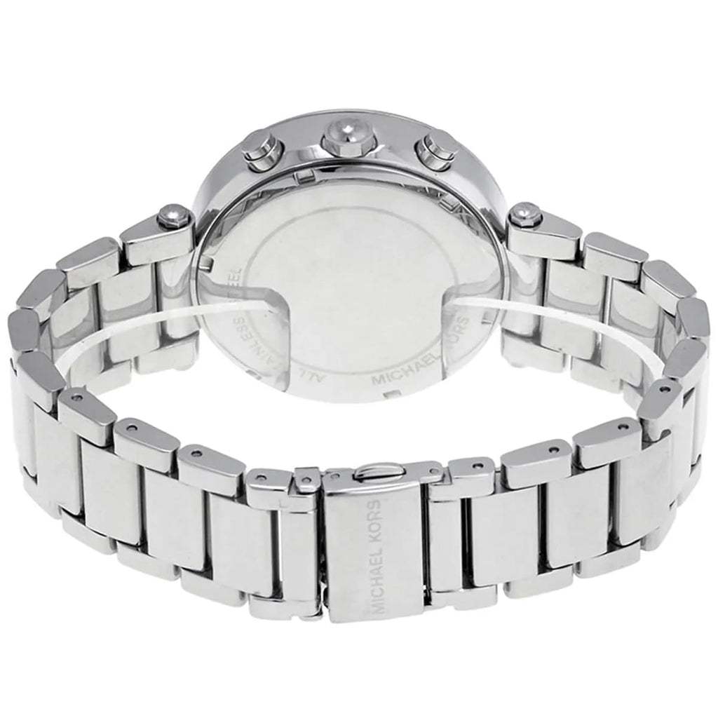 Michael Kors Parker MK6117 39mm Women's Chronograph Watch – Blue with Silver Stainless Steel Bracelet