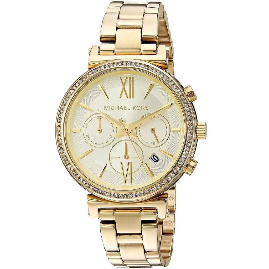 Michael Kors Sofie MK6559 38mm Women's Chronograph Watch – Gold with Gold Stainless Steel Bracelet