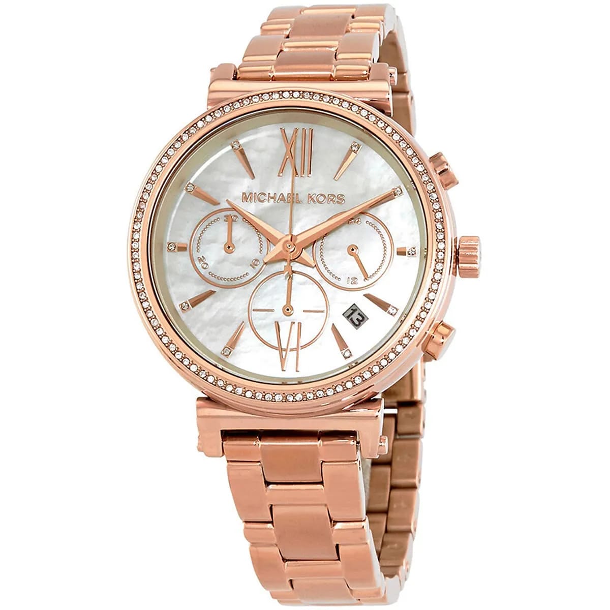 Michael Kors Sofie MK6576 39mm Women's Chronograph Watch – Mother Of Pearl with Rose Gold Stainless Steel Bracelet