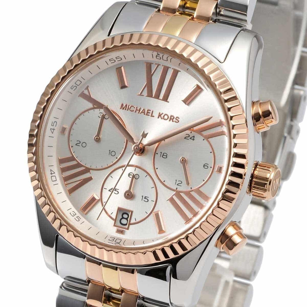 Michael Kors Lexington MK5735 38mm Women's Chronograph Watch – Signature with Silver Stainless Steel Bracelet