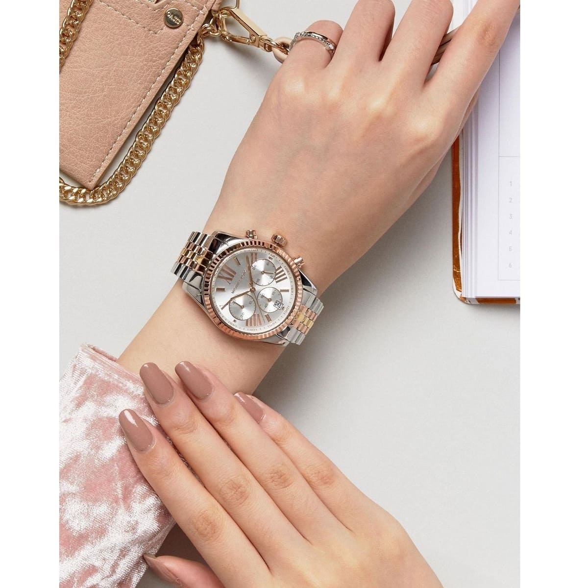 Michael Kors Lexington MK5735 38mm Women's Chronograph Watch – Signature with Silver Stainless Steel Bracelet