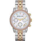 Michael Kors Ritz MK5650 37mm Women's Chronograph Watch – Mother Of Pearl with Two-Tone Stainless Steel Bracelet