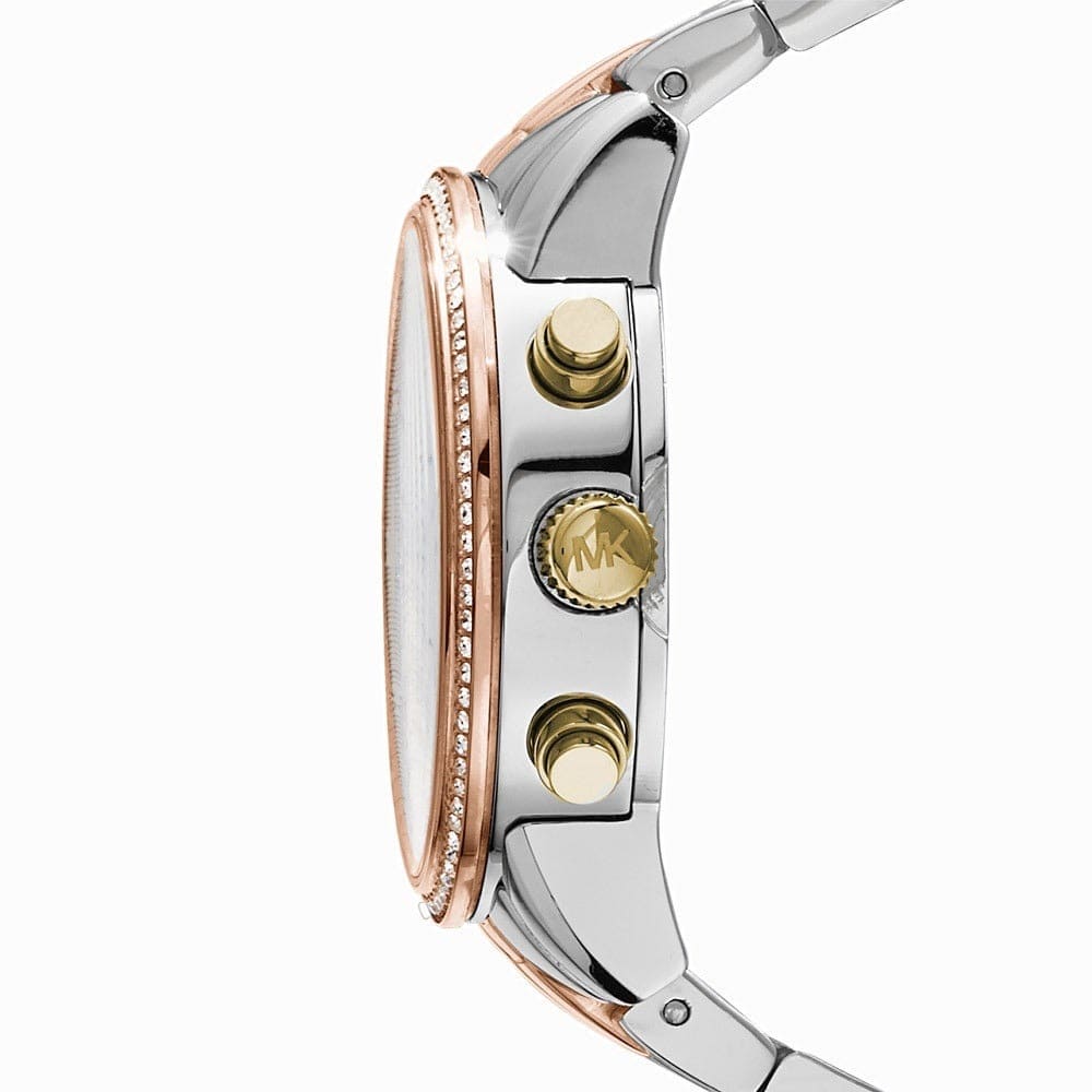 Michael Kors Ritz MK5650 37mm Women's Chronograph Watch – Mother Of Pearl with Two-Tone Stainless Steel Bracelet