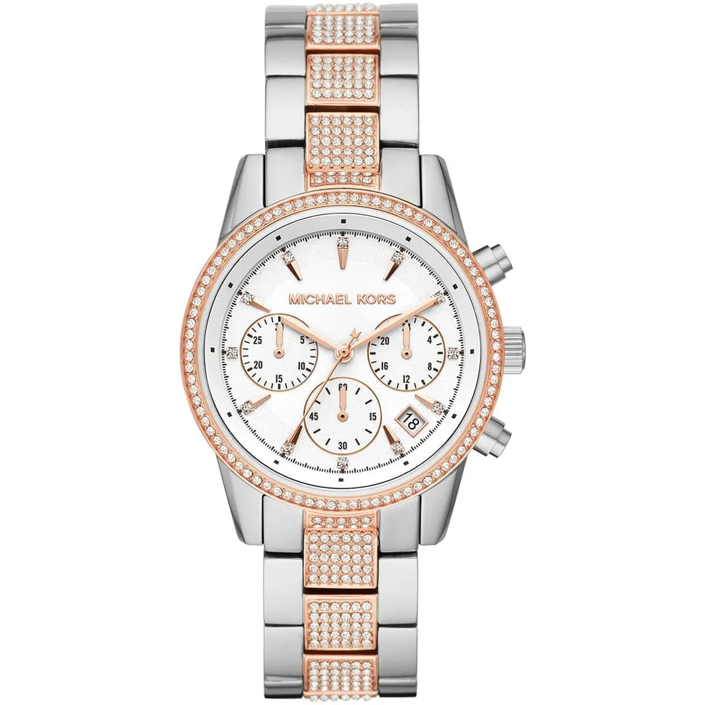 Michael Kors Ritz MK6651 37mm Women's Chronograph Watch – Silver with Two-Tone Stainless Steel Bracelet