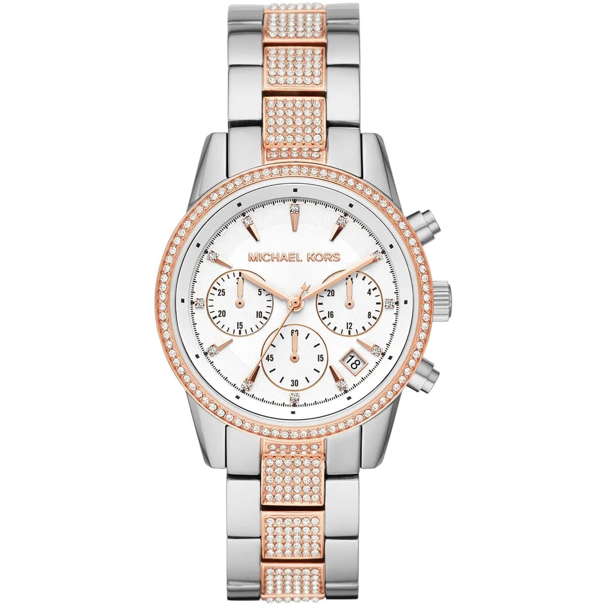 Michael Kors Ritz MK6651 37mm Women's Chronograph Watch – Silver with Two-Tone Stainless Steel Bracelet