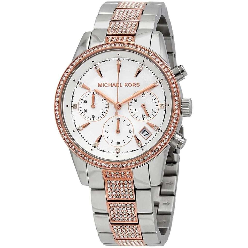 Michael Kors Ritz MK6651 37mm Women's Chronograph Watch – Silver with Two-Tone Stainless Steel Bracelet