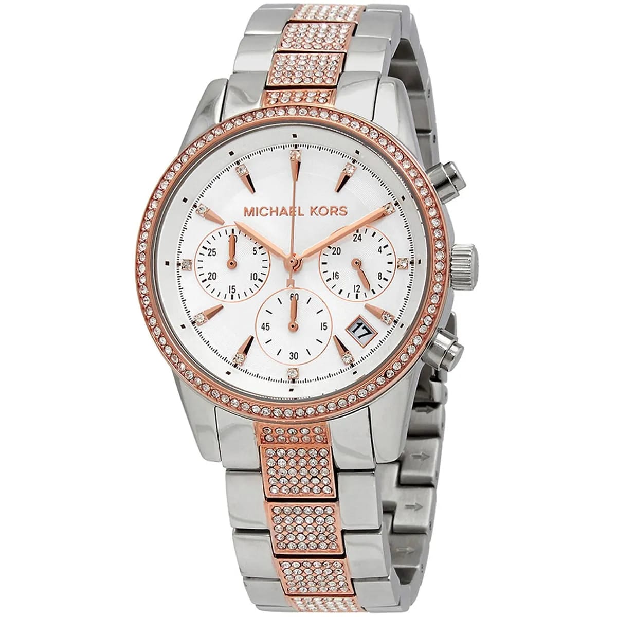 Michael Kors Ritz MK6651 37mm Women's Chronograph Watch – Silver with Two-Tone Stainless Steel Bracelet