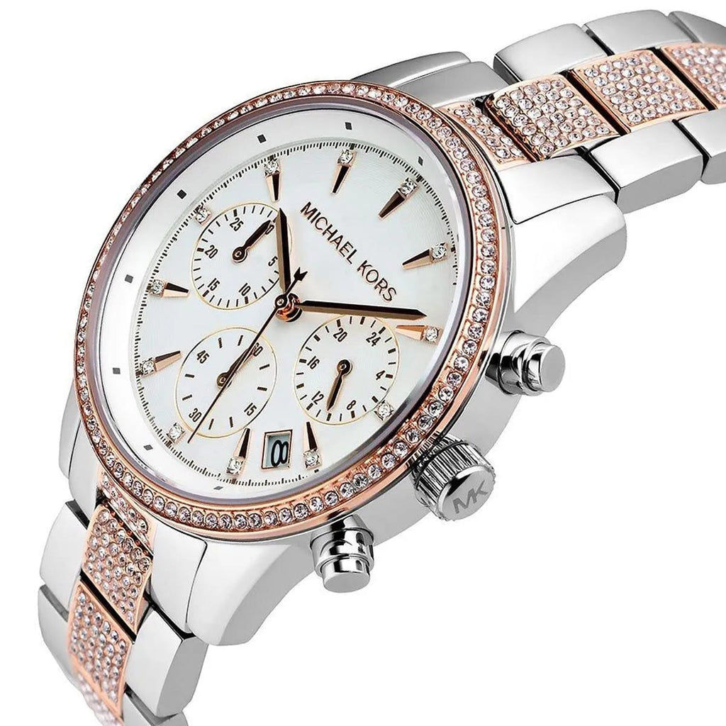 Michael Kors Ritz MK6651 37mm Women's Chronograph Watch – Silver with Two-Tone Stainless Steel Bracelet