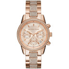 Michael Kors Ritz MK6485 37mm Women's Chronograph Watch – Sunray Rose Gold with Rose Gold Stainless Steel Bracelet