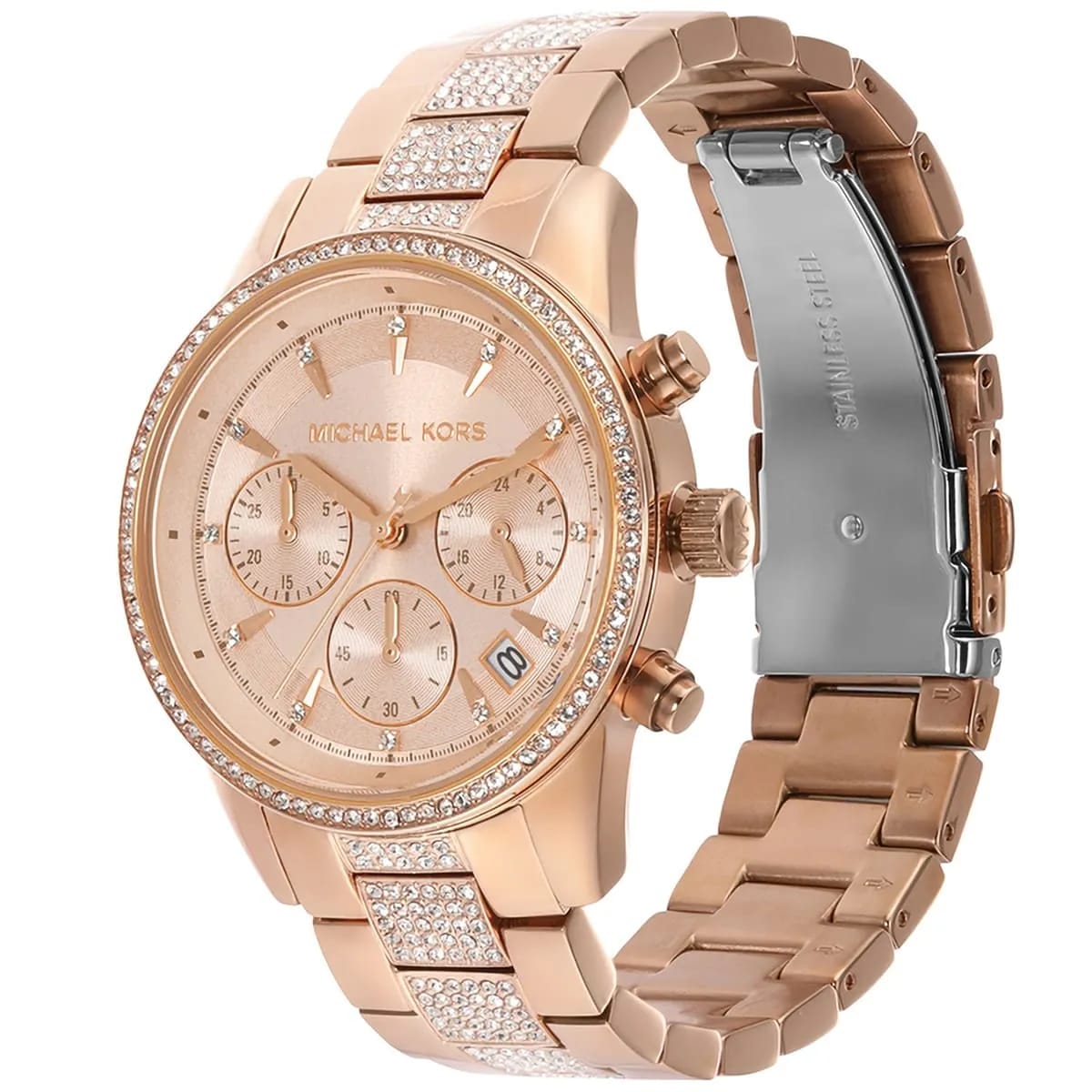 Michael Kors Ritz MK6485 37mm Women's Chronograph Watch – Sunray Rose Gold with Rose Gold Stainless Steel Bracelet