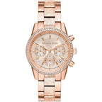 Michael Kors Ritz MK6598 37mm Women's Chronograph Watch – Sunray Rose Gold with Rose Gold Stainless Steel Bracelet