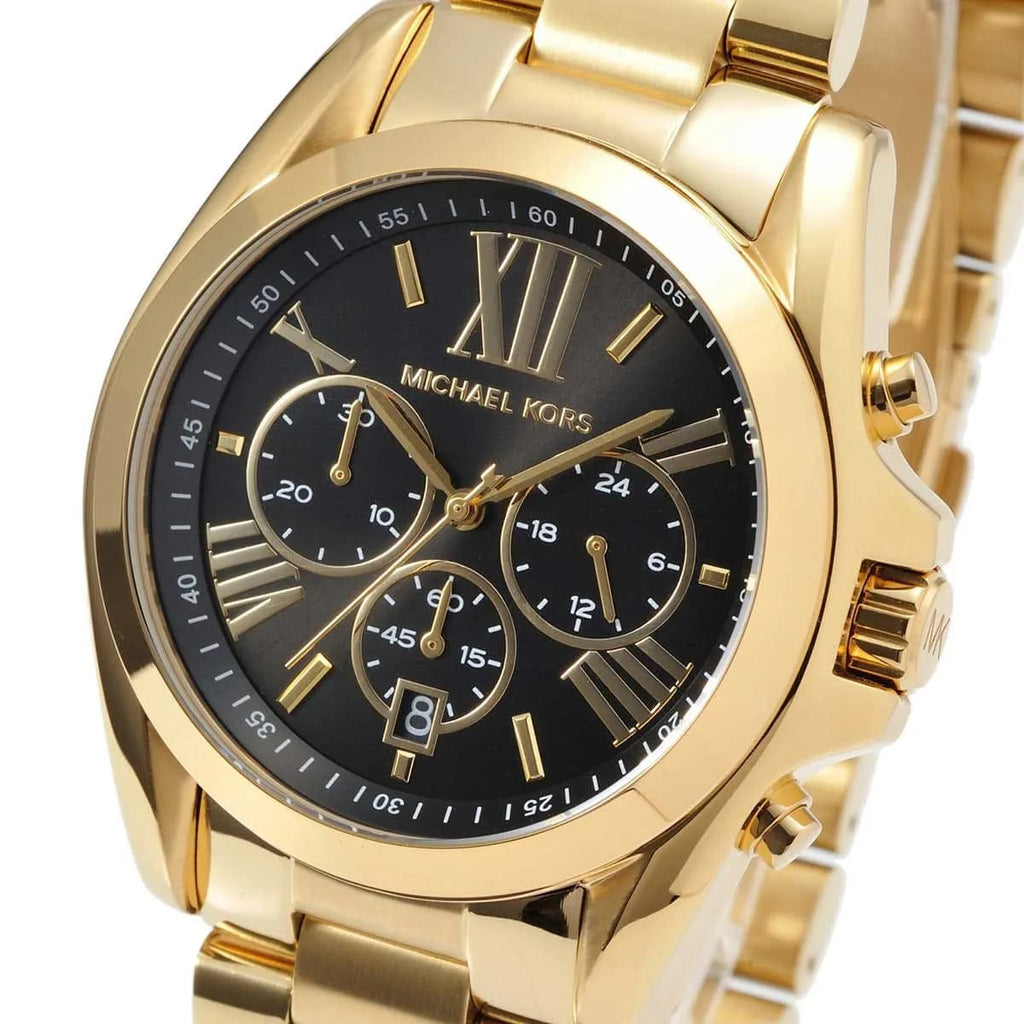 Michael Kors Bradshaw MK5739 43mm Women's Chronograph Watch – Black with Gold Stainless Steel Bracelet