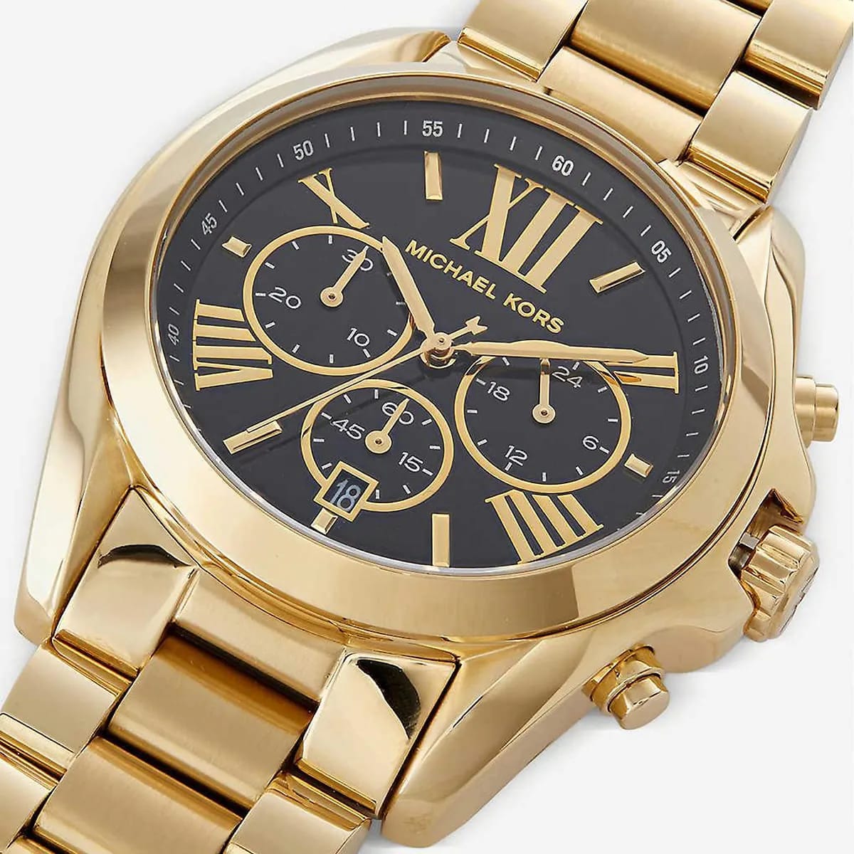 Michael Kors Bradshaw MK5739 43mm Women's Chronograph Watch – Black with Gold Stainless Steel Bracelet