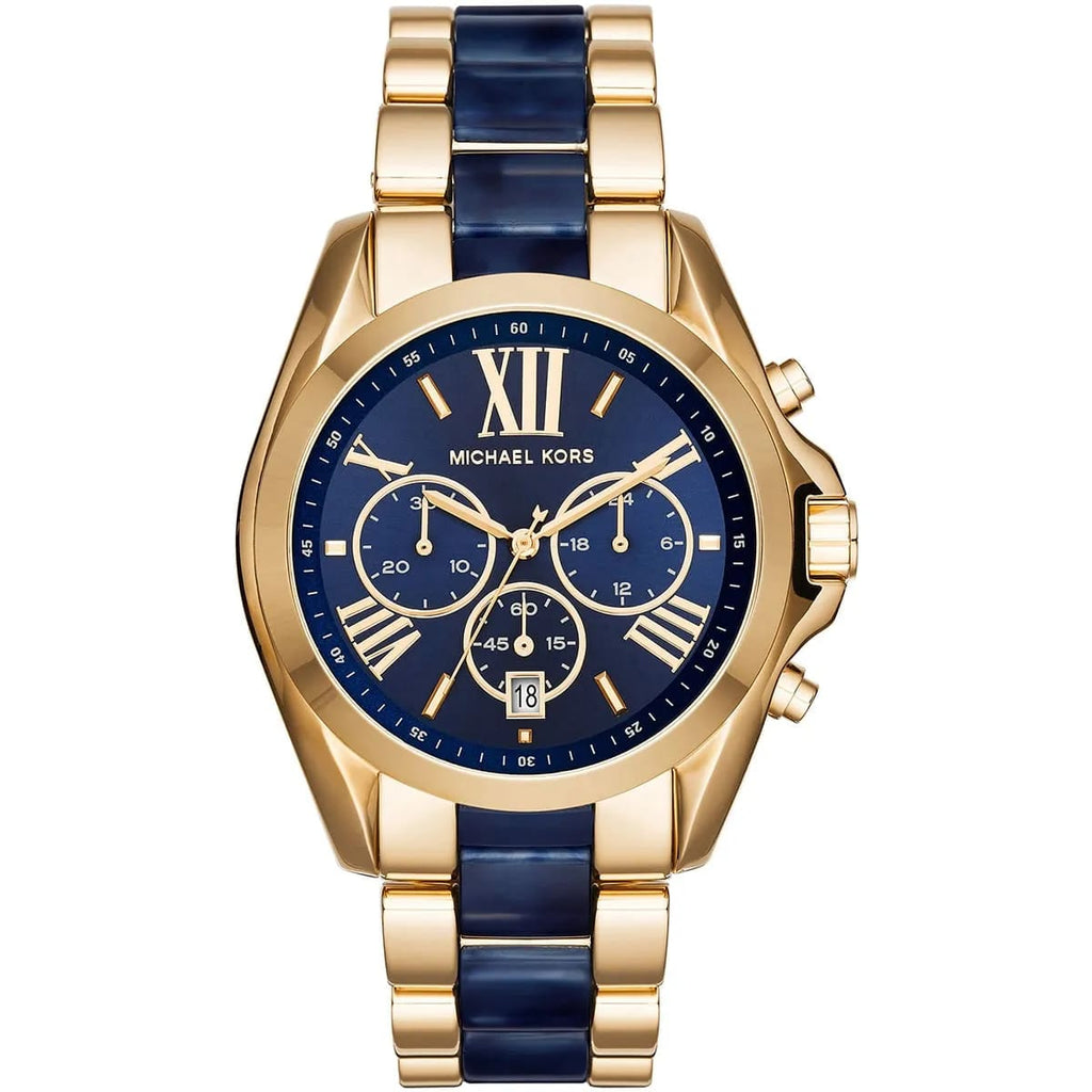 Michael Kors Bradshaw MK6268 43mm Women's Chronograph Watch – Navy Blue with Two-Tone Stainless Steel Bracelet
