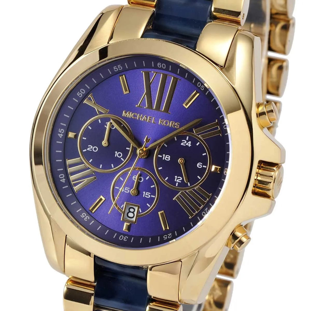Michael Kors Bradshaw MK6268 43mm Women's Chronograph Watch – Navy Blue with Two-Tone Stainless Steel Bracelet