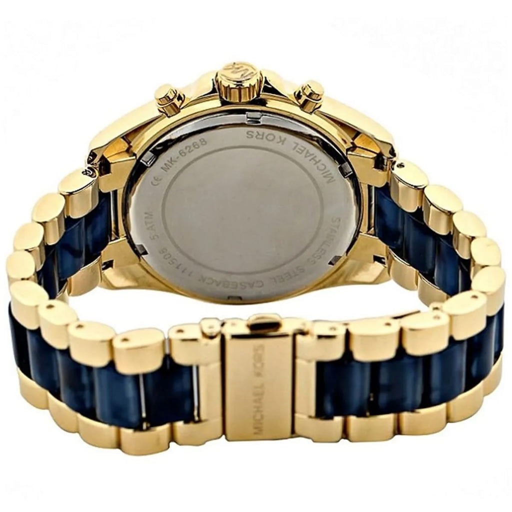 Michael Kors Bradshaw MK6268 43mm Women's Chronograph Watch – Navy Blue with Two-Tone Stainless Steel Bracelet
