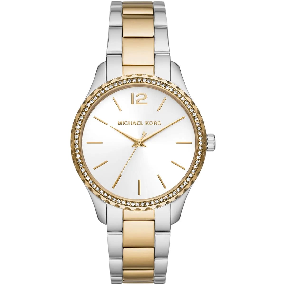 Michael Kors Layton MK6899 38mm Women's Quartz Watch – Sunray Silver with Two-Tone Stainless Steel Bracelet