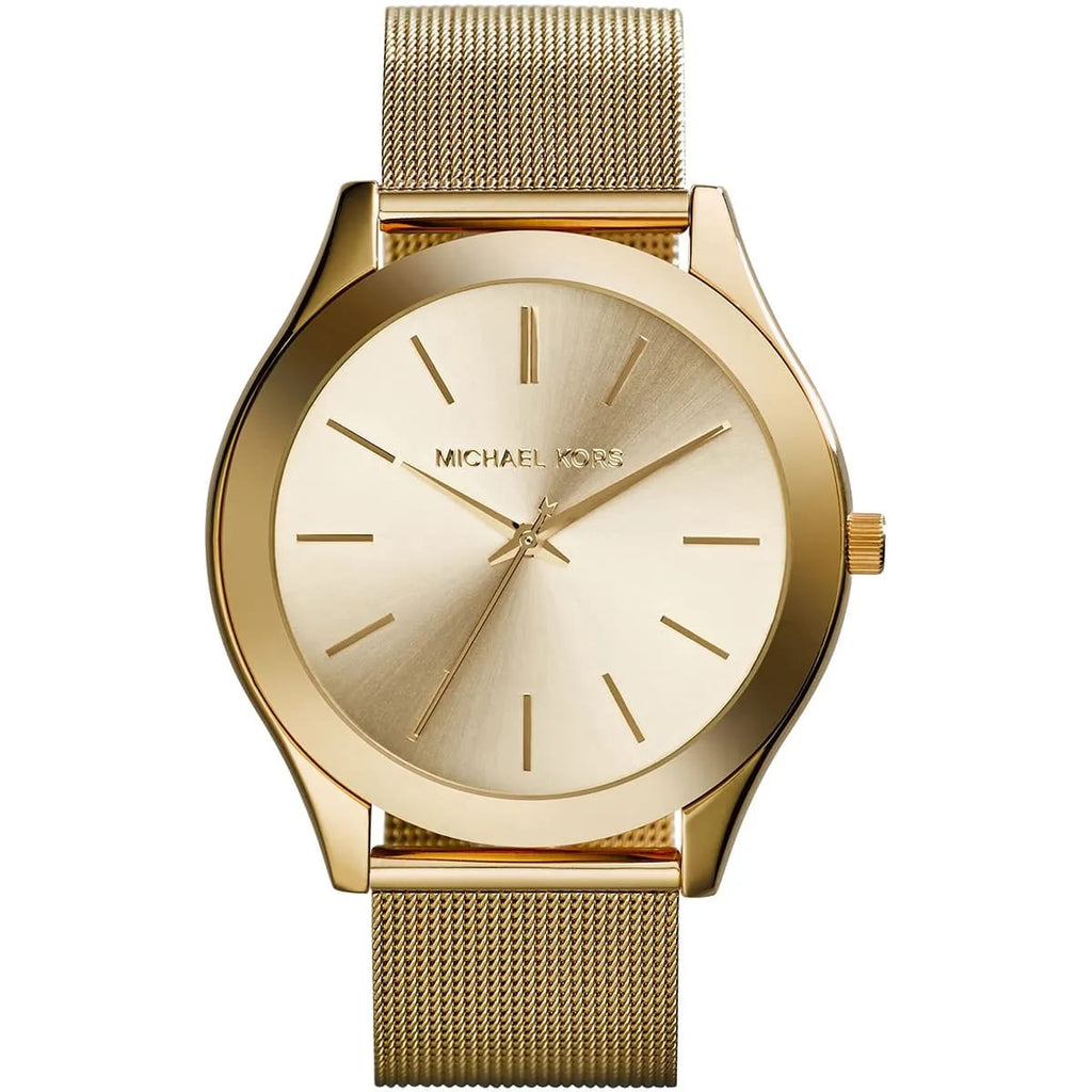 Michael Kors Runway MK3282 42mm Women's Quartz Watch – Sunray Gold with Gold Stainless Steel Mesh Bracelet