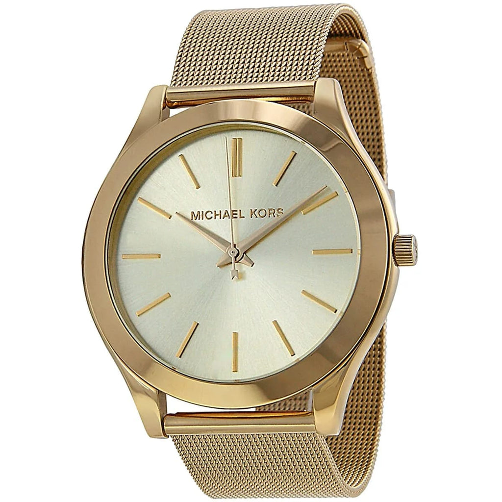 Michael Kors Runway MK3282 42mm Women's Quartz Watch – Sunray Gold with Gold Stainless Steel Mesh Bracelet