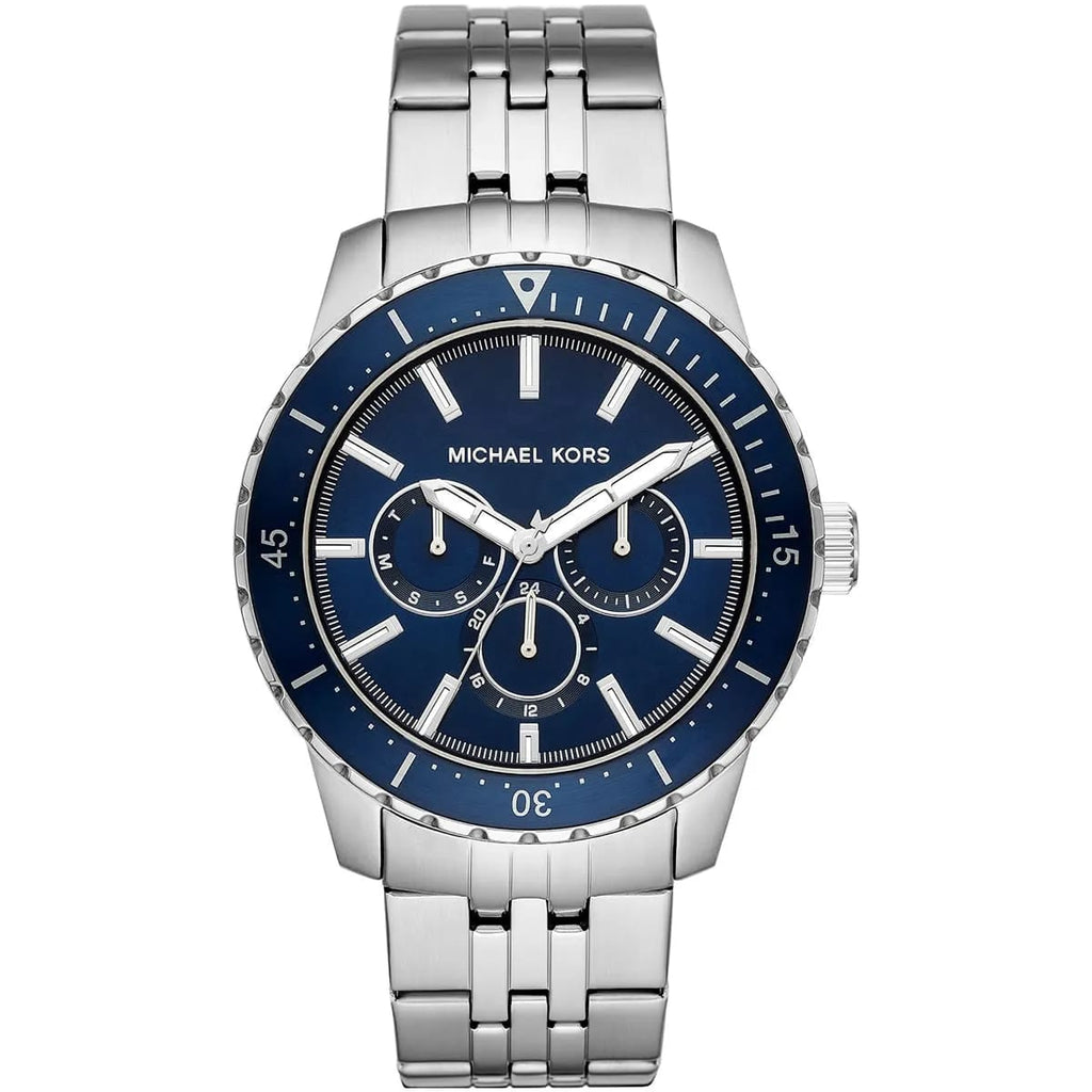Michael Kors Cunningham MK7153 43mm Men's Chronograph Watch – Blue & Silver-Tone Stainless Steel Bracelet