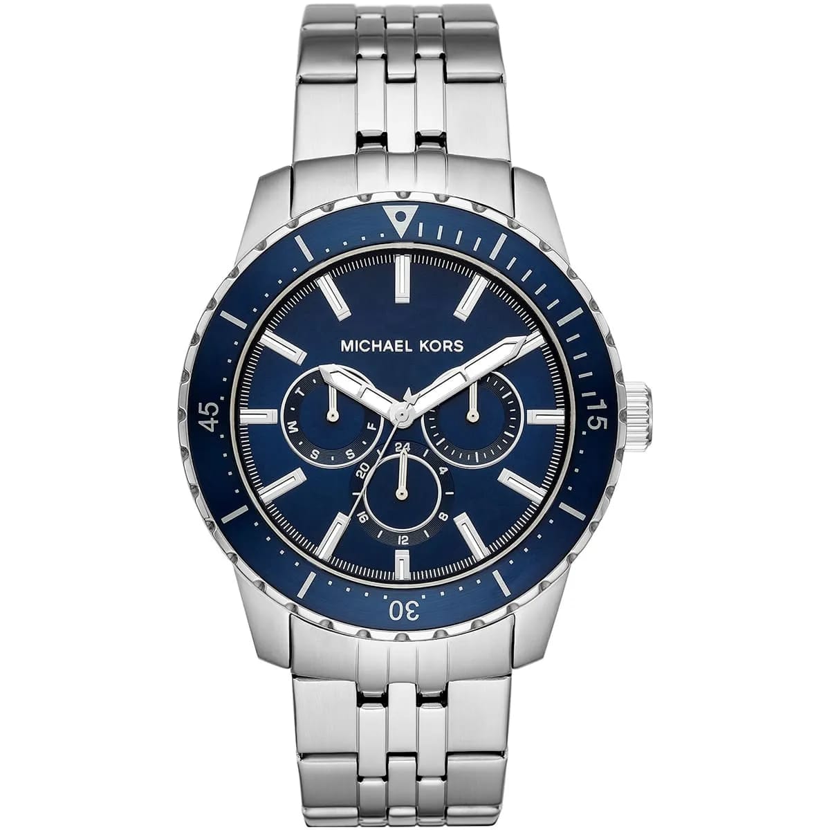 Michael Kors Cunningham MK7153 43mm Men's Chronograph Watch – Blue & Silver-Tone Stainless Steel Bracelet